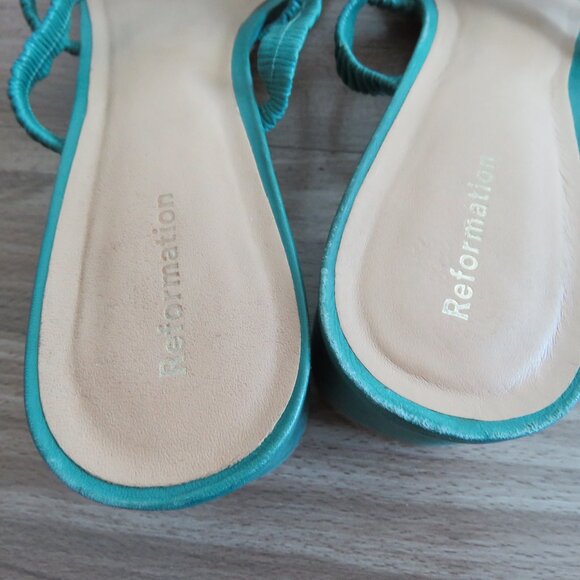 REFORMATION Assunta Strappy Block Heel Mule Slip On Sandals Shoes in Green Sz 8 - Picture 8 of 13